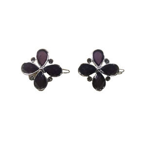 Matching Hair Barrettes Dark Purple Rhinestone Silver Tone Small